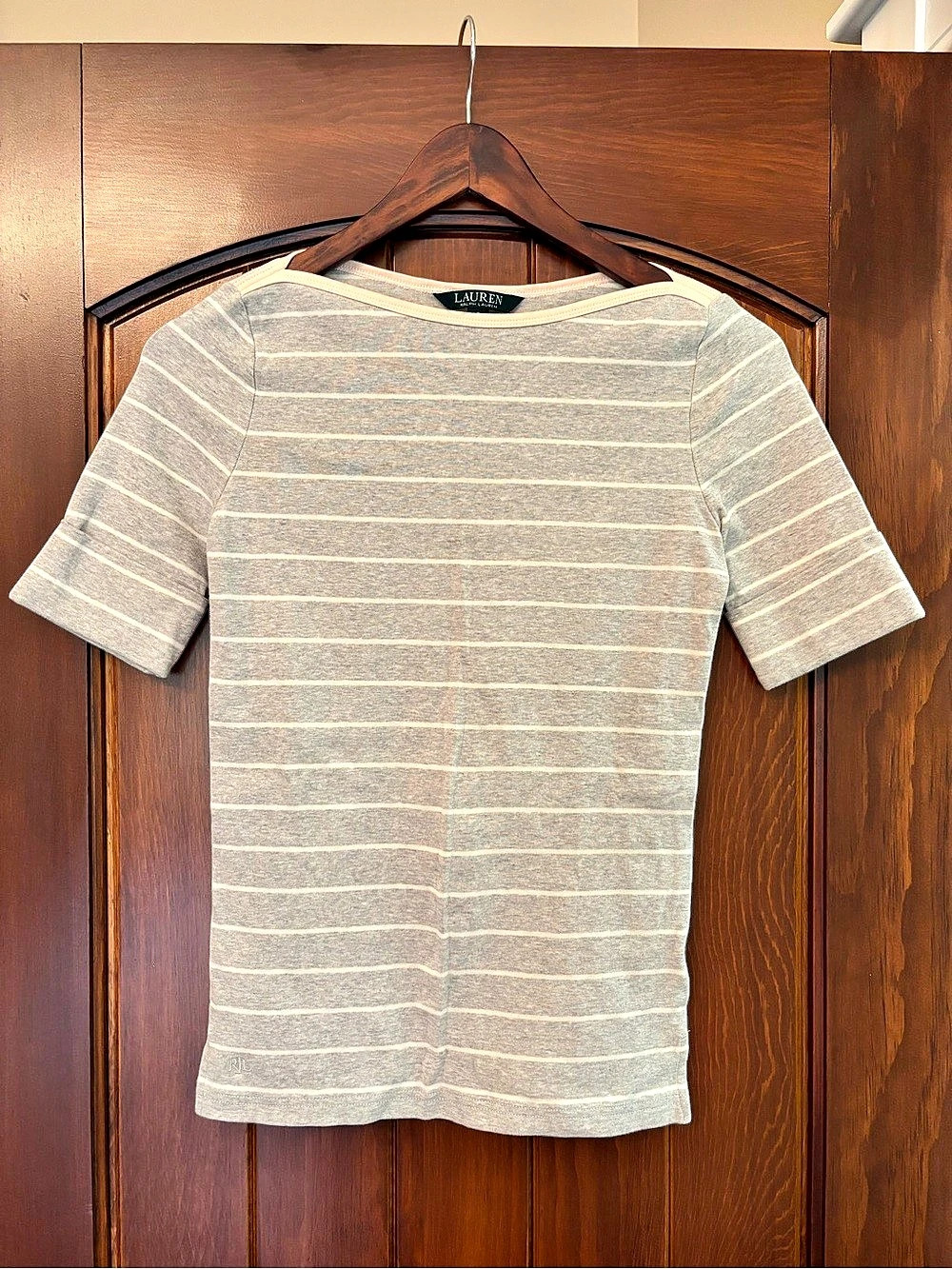 Lauren Ralph Lauren Striped Short Sleeve Top in Gray & White Size Small